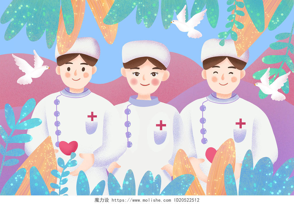 护士节插画卡通手绘护士节原创插画背景